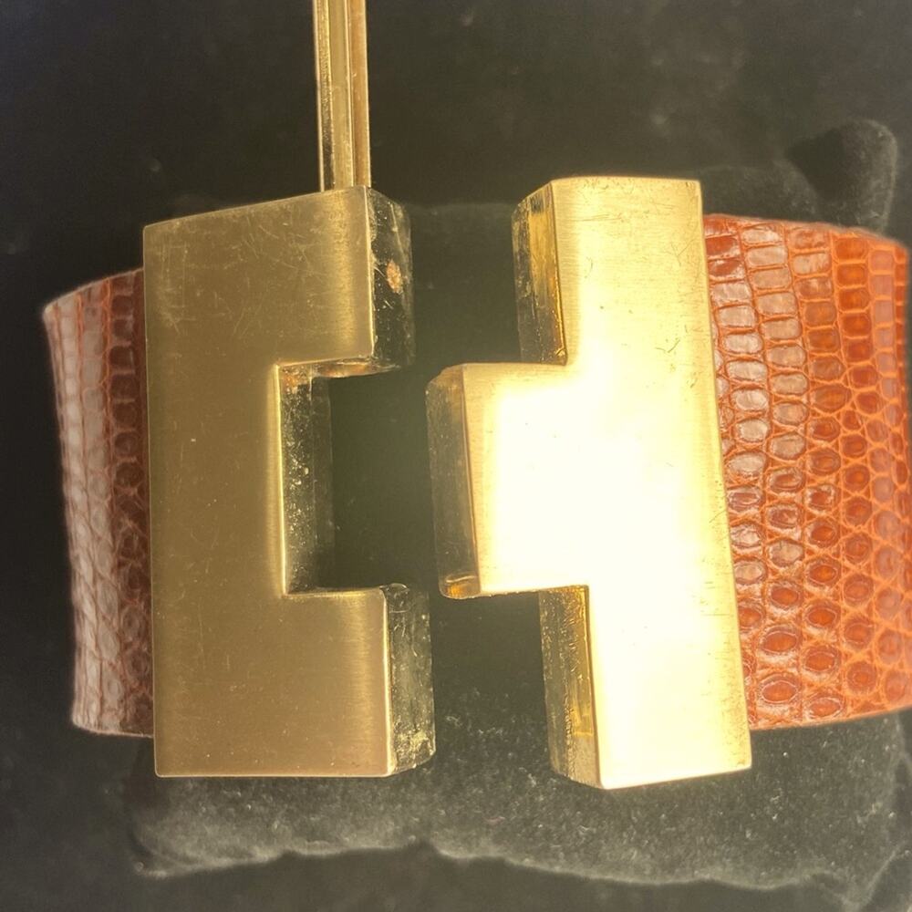 Lizard Jigsaw Cuff, Bracelet. Cognac colored lizard cuff bracelet  Leigh… - Picture 5 of 7